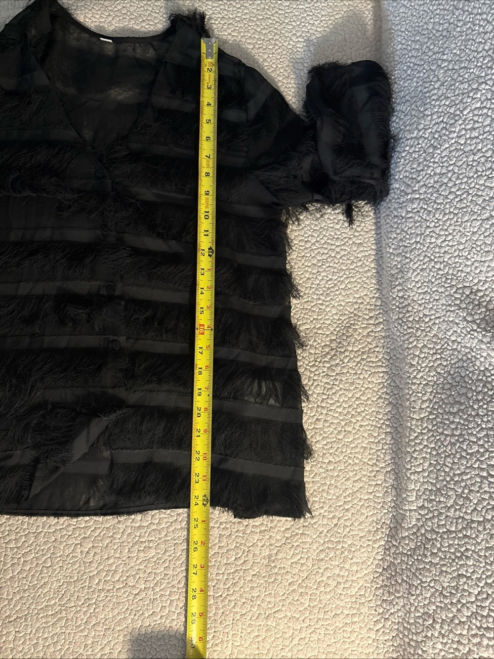 Black Fringe Sheer Button-Up Blouse - Elegant Women's Top sz Sm Holiday top - Picture 12 of 14